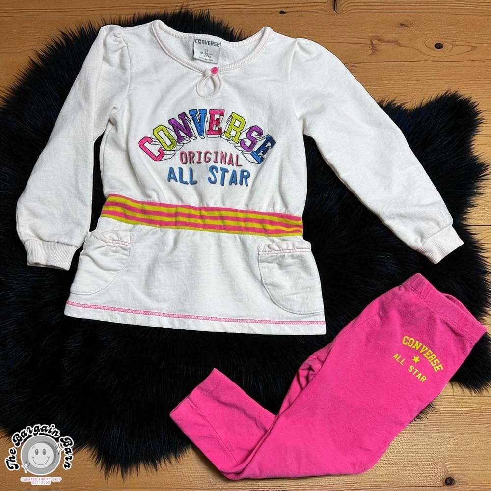 Converse All Star Toddler Girls 2T Outfit Tunic Top & Pink Leggings Set 2010’s